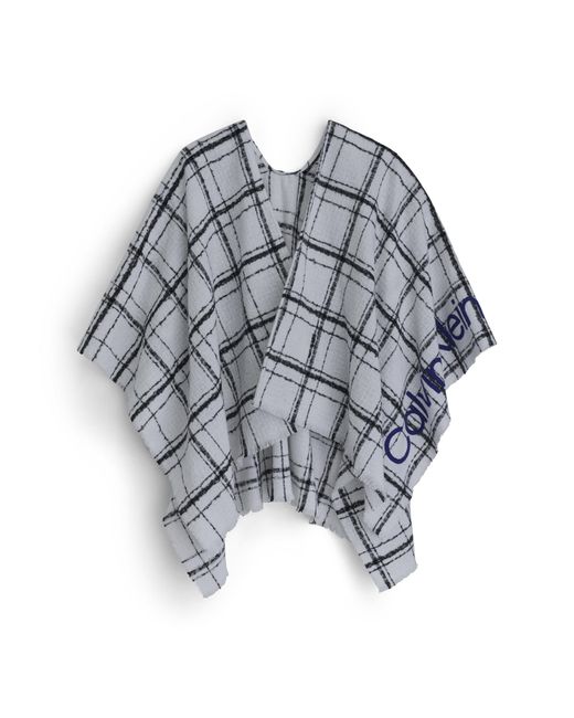Calvin Klein Grid Weave Logo Cozy Ruana Shawl in Gray | Lyst