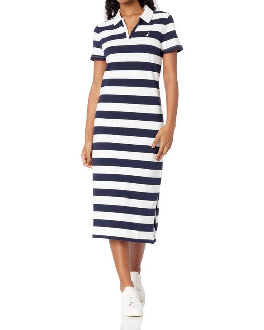 Nautica Blue Johnny Collar Short Sleeve Stripe Dress