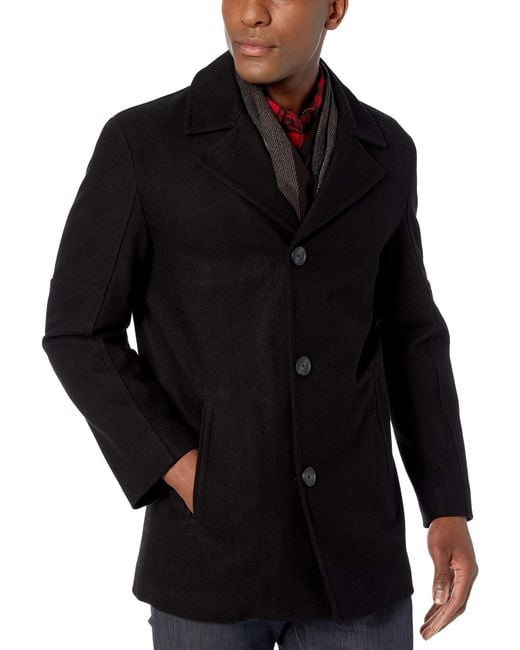 Cole Haan Melton Wool Car Coat With Scarf in Black for Men Save 34