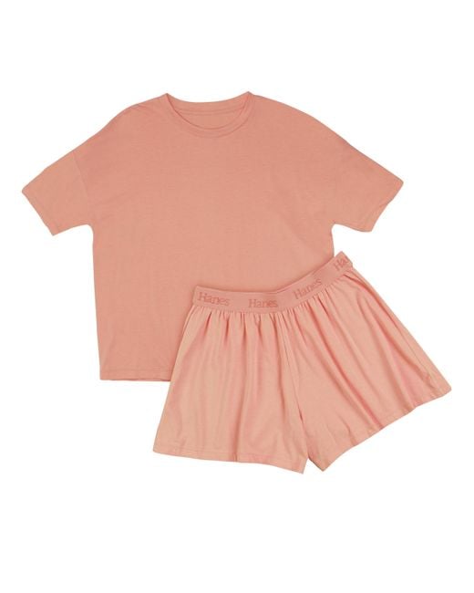 Hanes Pink Originals Supersoft Boxy T-shirt & Sleep Shorts Set
