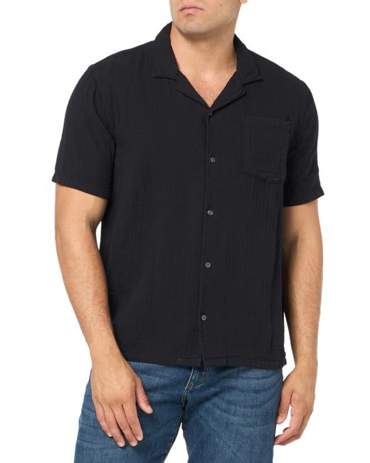 PAIGE Black Ellerton Gauze Short Sleeve Button Up Shirt for men