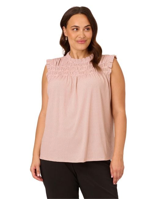 Adrianna Papell Pink Plus Size Smocked Ruffle Top