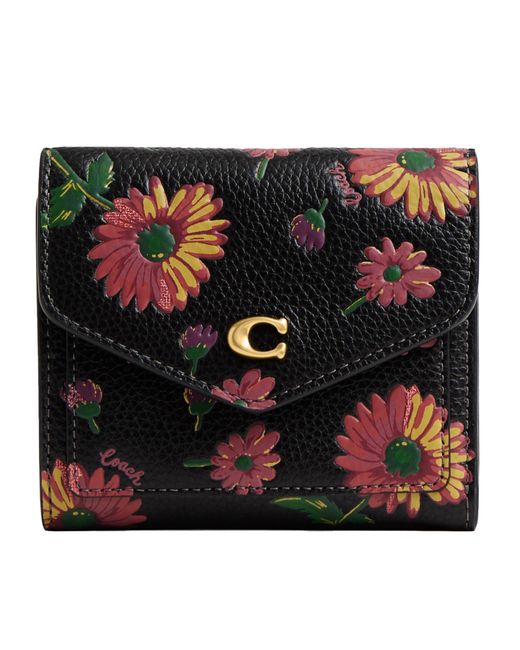 COACH Black Floral Printed Leather Wyn Small Wallet