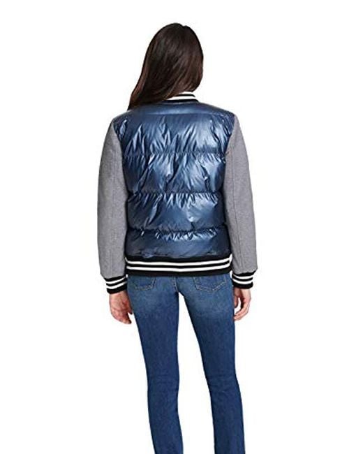 Levi's Synthetic Mixed Media Quilted Varsity Bomber Jacket in Navy