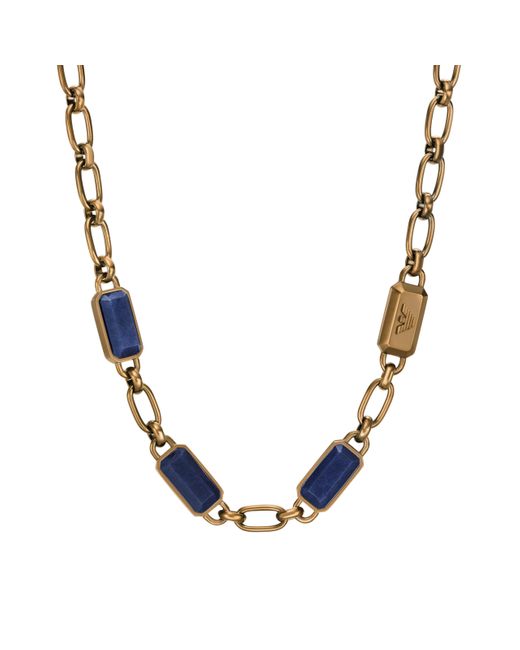 Emporio Armani Blue Stone With Ip Antique Gold-plating Chain Necklace for men