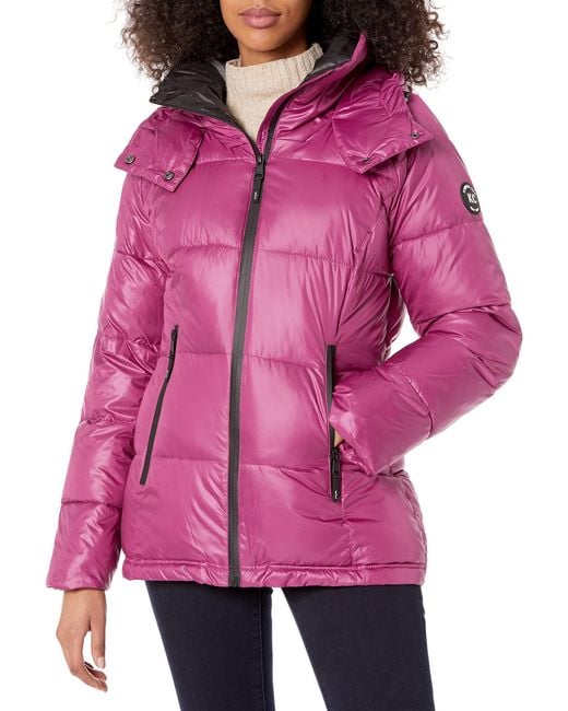Kenneth Cole Womens Horizontal Zip Puffer Jacket in Pink | Lyst