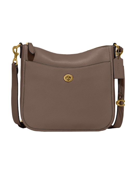 COACH Polished Pebble Leather Chaise Crossbody in Brown Lyst