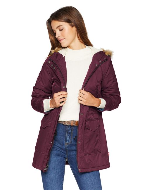 levi's women's bunny sherpa lined hooded coaches parka jacket