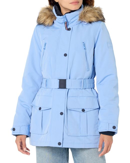 Tommy Hilfiger Blue Tactical Cold Weather Belted Jacket Down Alternative Coat