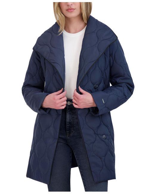 Tahari Hourglass Quilted Wrap Coat in Blue Lyst
