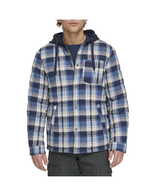 Levi's Blue Quilted Puffer With Jersey Hood for men