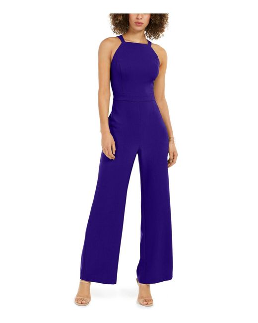 Vince Camuto Purple Petite Sleeveless High Square Neck Crepe Jumpsuit