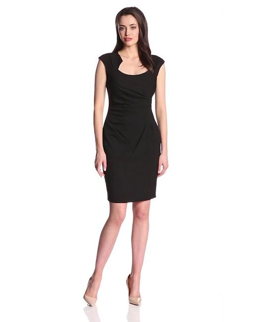 Calvin Klein Cap-sleeve Side-ruched Sheath Dress in Black - Save 28% - Lyst