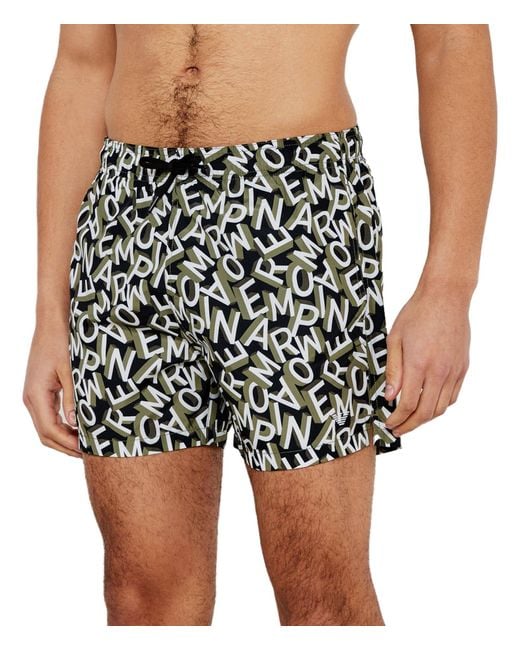 Emporio Armani Black Standard Printed Pattern 4" Swim Trunk for men