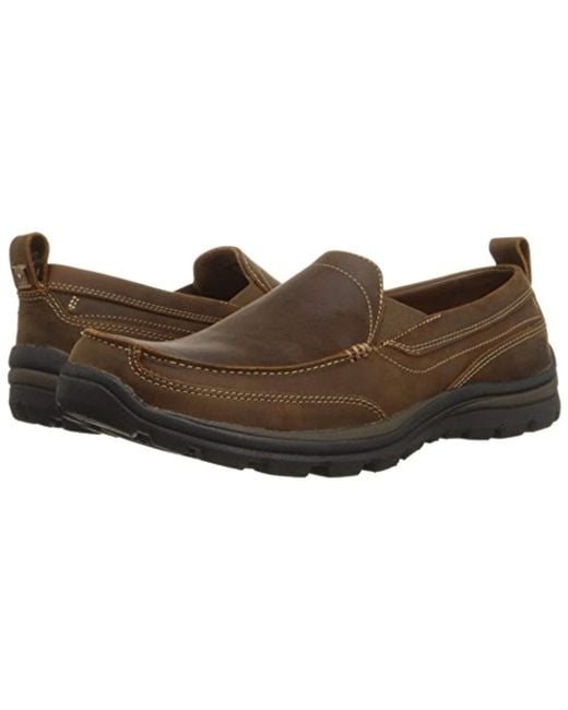 Skechers Leather Relaxed Fit Memory Foam Superior Gains Slip-on in Dark ...