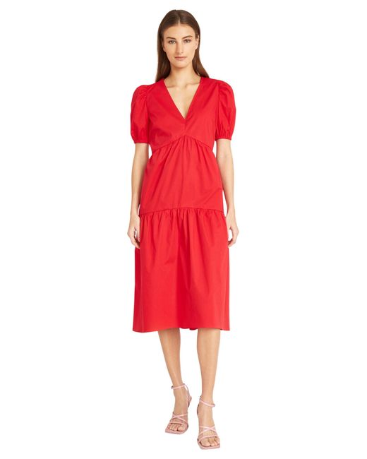 Donna Morgan Red Versatile V-neck Empire Waist Pockets | Summer Dresses For