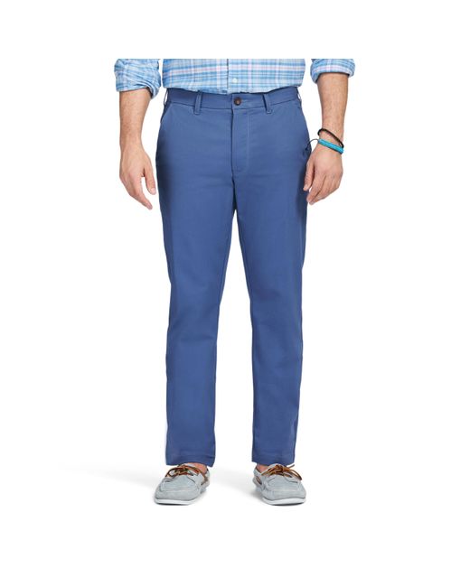 Izod Blue Performance Stretch Straight Fit Flat Front Chino Pant for men