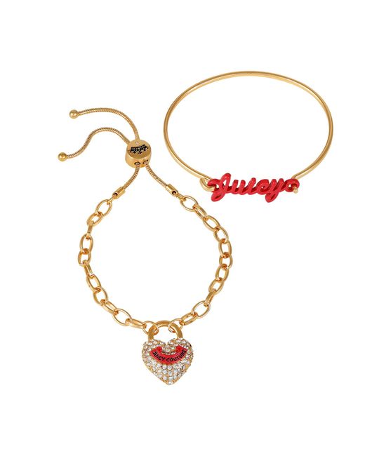 Juicy Couture Multicolor Goldtone 2 Piece Cuff And Slider Charm Bracelet