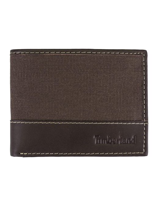 Timberland Brown Baseline Leather Canvas Wallet With Attached Flip Pocket for men