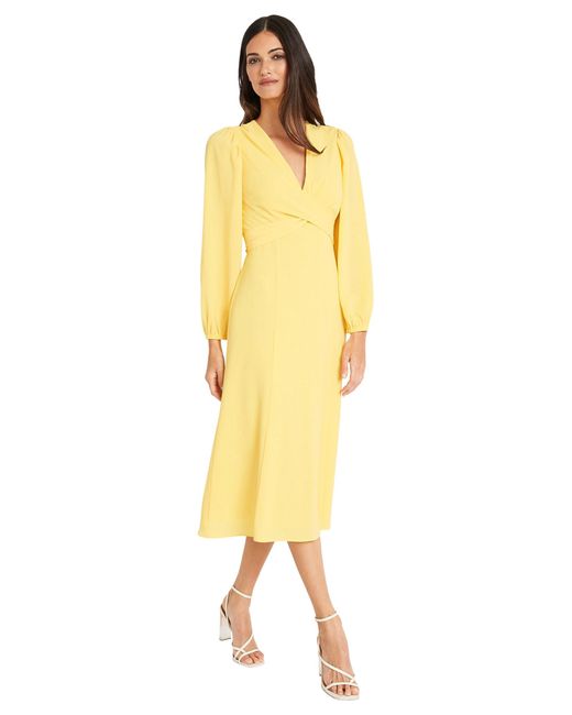 Maggy London Yellow Stunning Multi Occasion Twist Empire Waist Midi | Long Sleeve Dresses