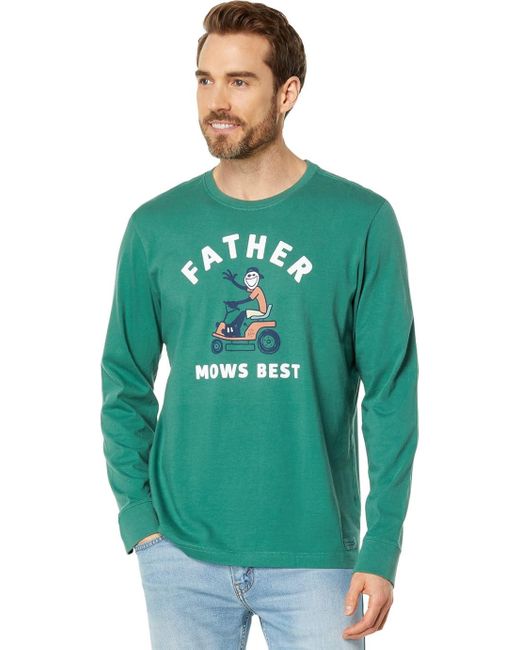 Life Is Good. Green Mows Best Crusher Crewneck Father's Day Cotton Graphic Tee for men