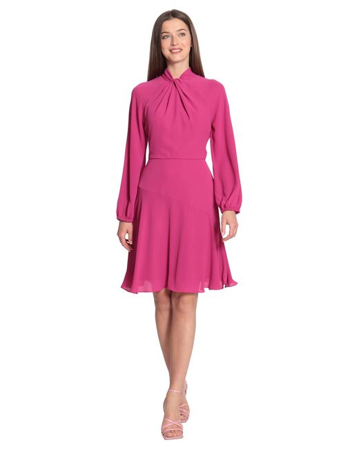 Maggy London Synthetic Twist Neck Long Sleeve Dress in Fuchsia Red (Red
