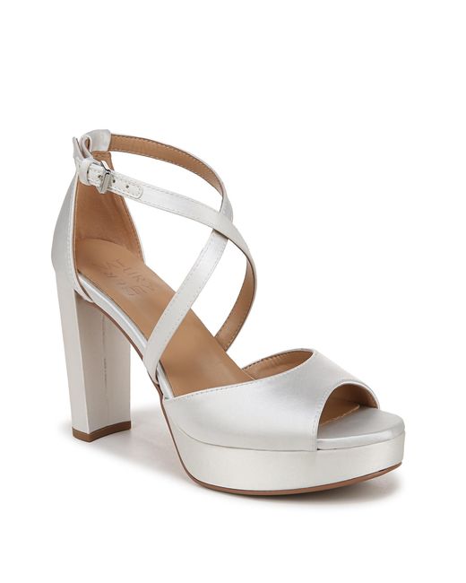 Naturalizer Metallic S Melody Ankle Strap Heeled Dress Sandal Pearl White Satin 10.5 M