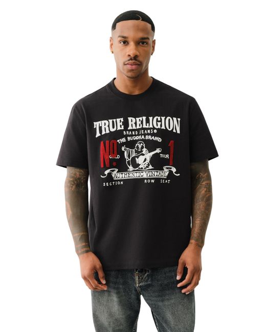 TRUE RELIGION Men's Black Casual Graphic Crew Neck T-shirt-jet
