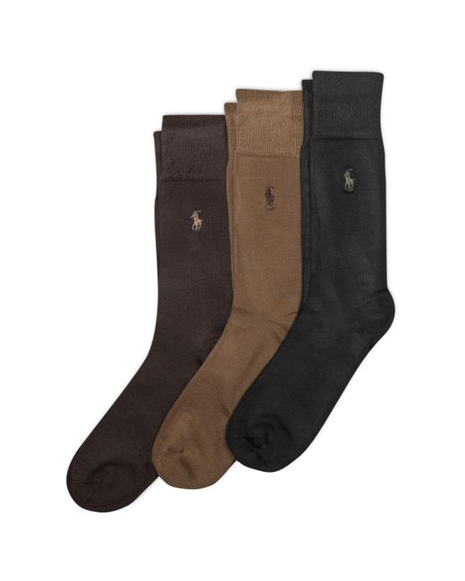 Polo Ralph Lauren Brown Supersoft Flat Crew Sock 3 Pair Pack for men