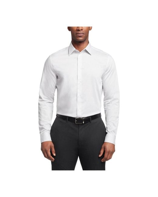 Calvin Klein White Dress Shirt Regular Fit Non Iron Stretch Print for men