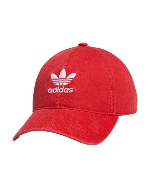 Adidas Originals Red Relaxed Fit Strapback Hat for men