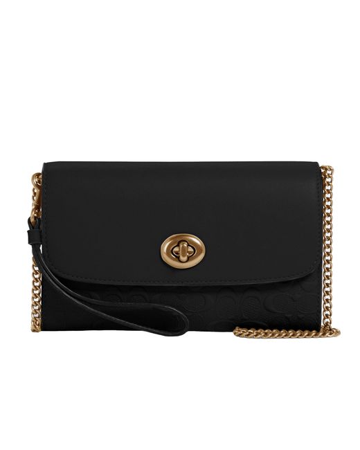 COACH Black Signature Leather Chain Crossbody