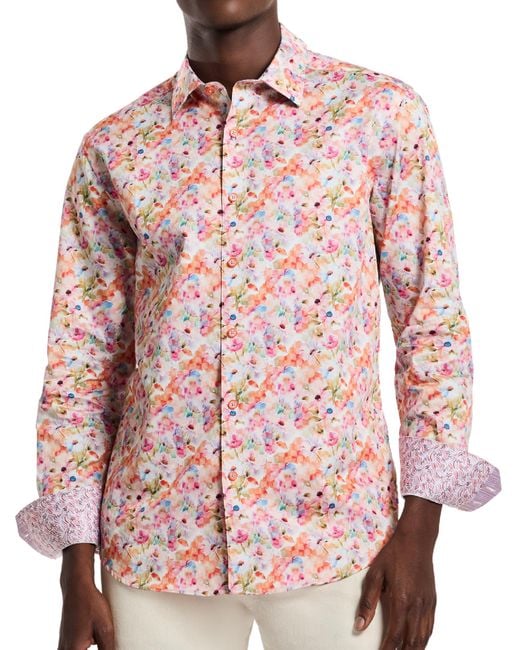 Robert Graham Pink S Danford Long Sleeve Button Down Woven Shirt for men