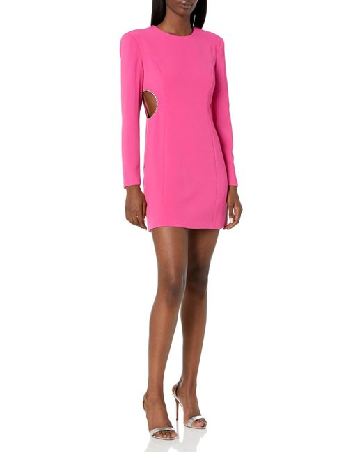 BCBGMAXAZRIA Pink Long Sleeve Round Neck Cutout Mini Cocktail Dress