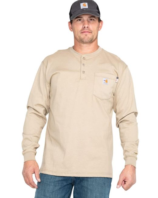 Carhartt Natural Mens Flame Resistant Force Cotton Long Sleeve Henley for men