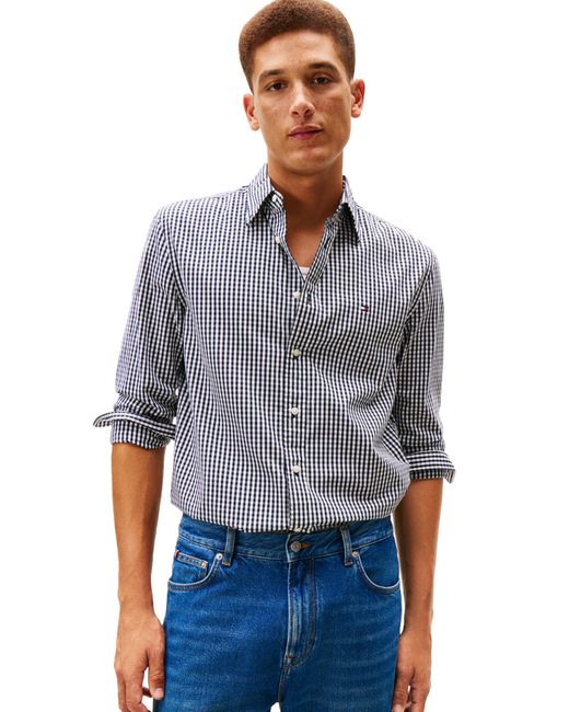 Tommy Hilfiger Gray Flex Poplin Big Gingham Regular Long Sleeve Shirts for men