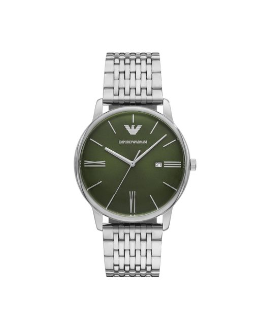 Emporio Armani Metallic Three-hand Date Stainless Steel Watch for men