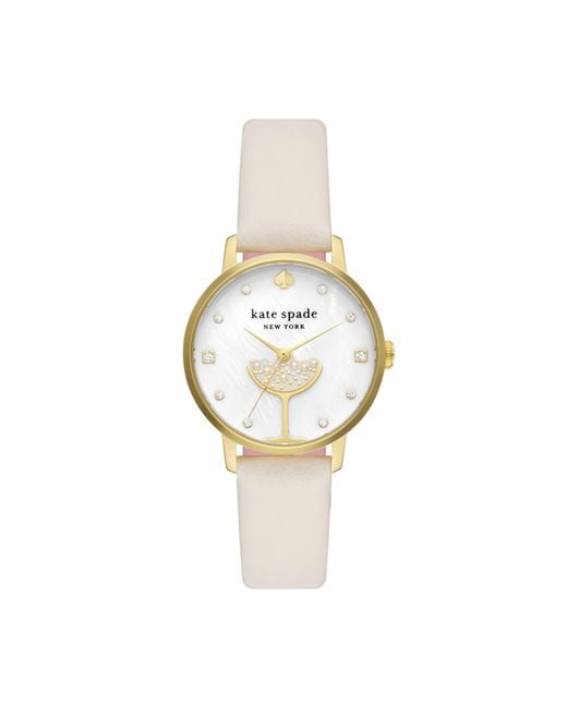 Kate Spade Metallic Metro Three-hand Champagne Gold-tone Stainless Steel And White Leather Band Watch
