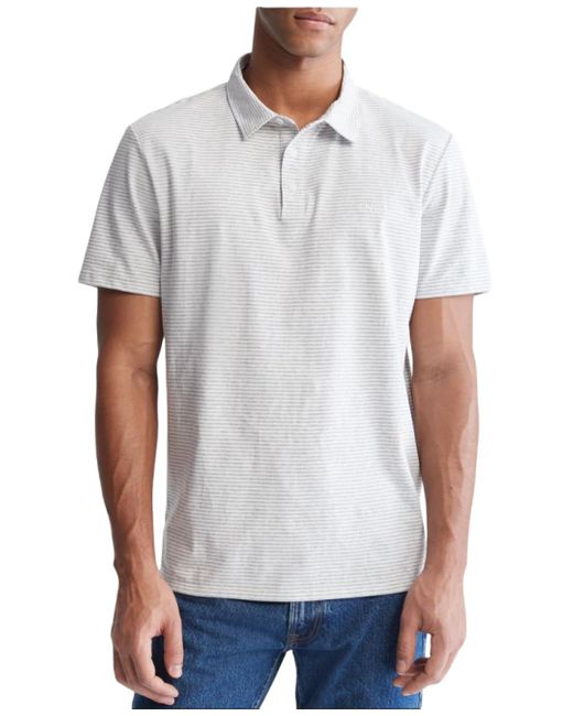 Calvin Klein White Smooth Cotton Monogram Logo Feeder Stripe Polo Shirt for men