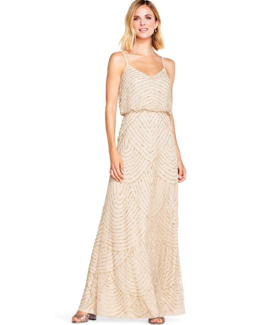 Adrianna Papell Natural Art Deco Beaded Blouson Gown