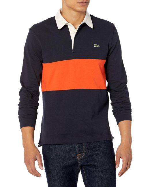 Lacoste Blue Long Sleeve Colorblock Rugby Shirt for men