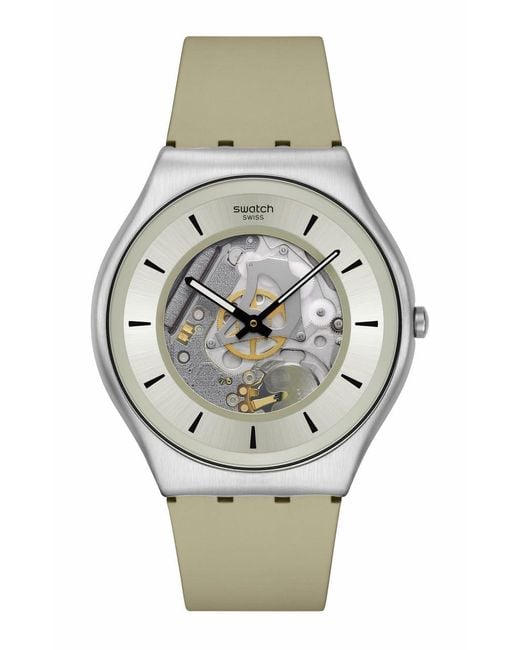 Swatch Gray Casual Watch Beige Stainless Steel Quartz Quartzicle