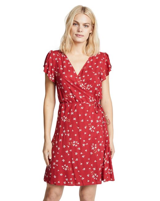Velvet By Graham & Spencer Red Amaury Floral Shortsleeve Wrap Dress