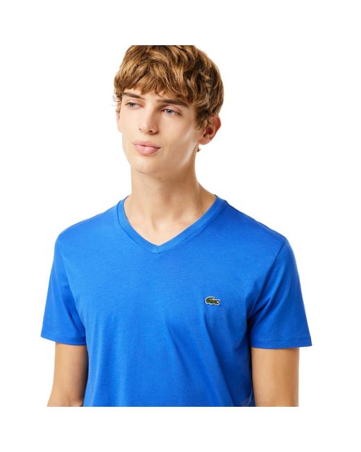 Lacoste Blue Short Sleeve V Neck Pima Jersey Tee Shirt for men
