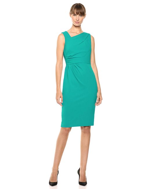 Calvin Klein Blue Sleeveless Sheath With Asymmetric Neckline Dress