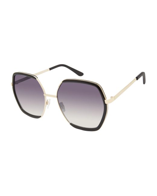 Nanette Lepore Black Nn382 Metal Uv400 Protective Geometric Hexagonal Sunglasses. Fashionable Gifts For Her