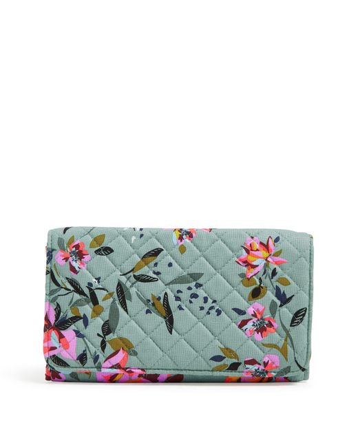 Vera Bradley Blue Cotton Trifold Clutch Wallet With Rfid Protection
