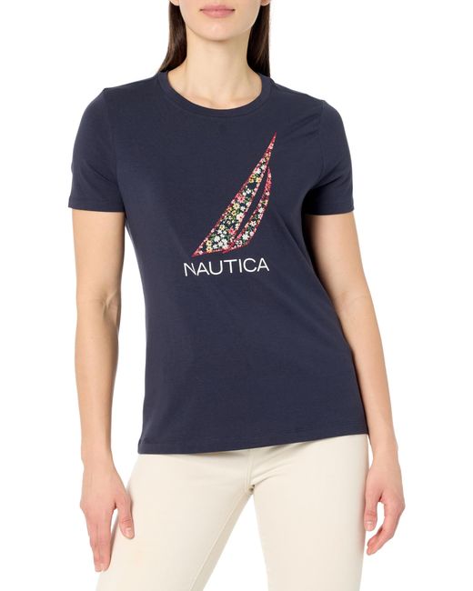 Nautica Blue Graphic Tee Short Sleeve Crew Neckline T-shirt