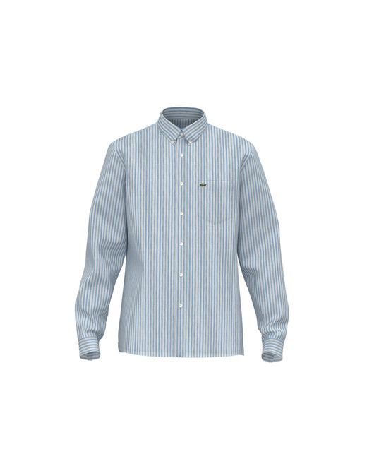 Lacoste Blue Long Sleeve Regular Fit Linen Casual Button Down Shirt W/front Pocket for men