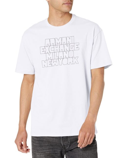 Emporio Armani White A | X Armani Exchange Drop Shoulder Bubble Letter Logo Tee for men